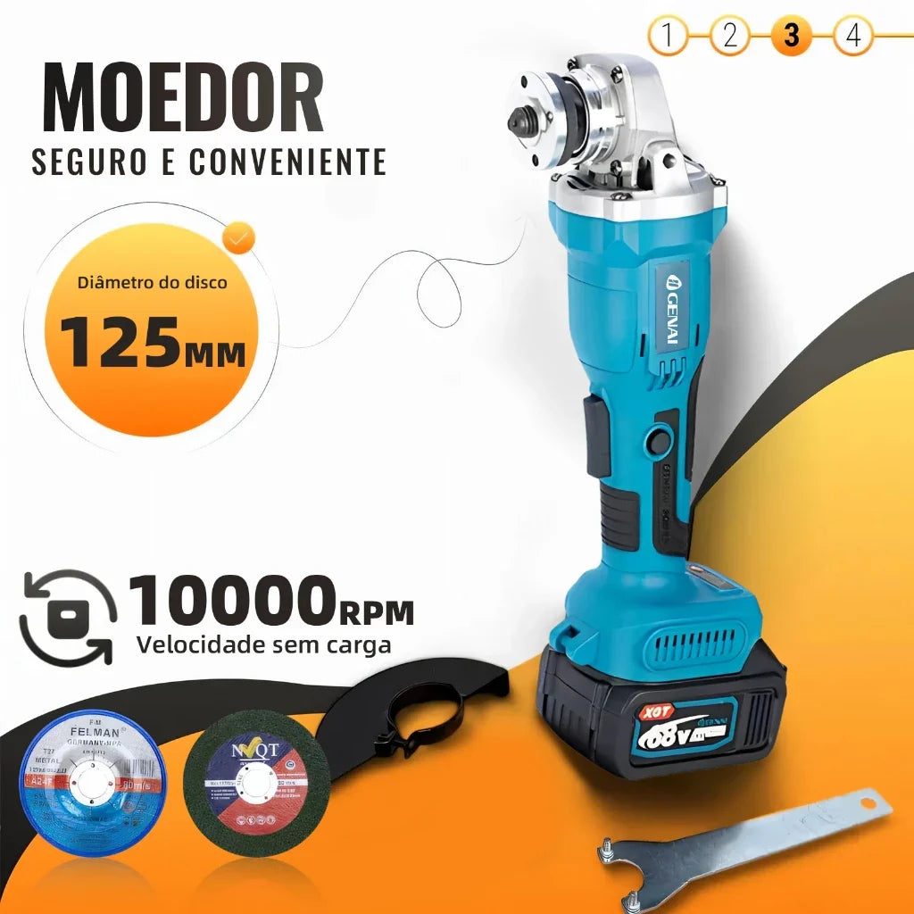 PROMOÇÃO - Kit 4 Em 1 Ferramentas Martelete Esmerilhadeira Lixadeira Parafusadeira Chave Impacto Com 2 Baterias 68v