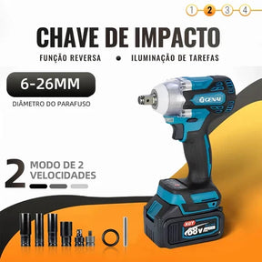 PROMOÇÃO - Kit 4 Em 1 Ferramentas Martelete Esmerilhadeira Lixadeira Parafusadeira Chave Impacto Com 2 Baterias 68v