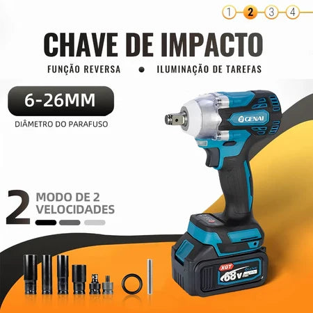 PROMOÇÃO - Kit 4 Em 1 Ferramentas Martelete Esmerilhadeira Lixadeira Parafusadeira Chave Impacto Com 2 Baterias 68v