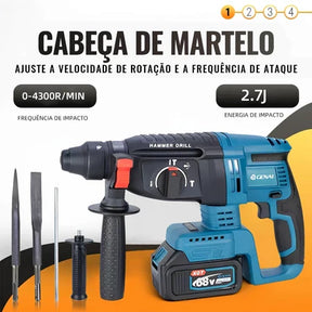 PROMOÇÃO - Kit 4 Em 1 Ferramentas Martelete Esmerilhadeira Lixadeira Parafusadeira Chave Impacto Com 2 Baterias 68v