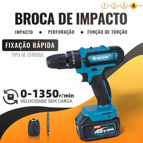 PROMOÇÃO - Kit 4 Em 1 Ferramentas Martelete Esmerilhadeira Lixadeira Parafusadeira Chave Impacto Com 2 Baterias 68v